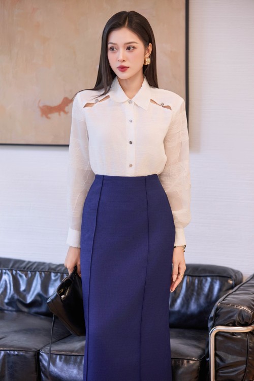 Sixdo Navy Raw Loose Skirt